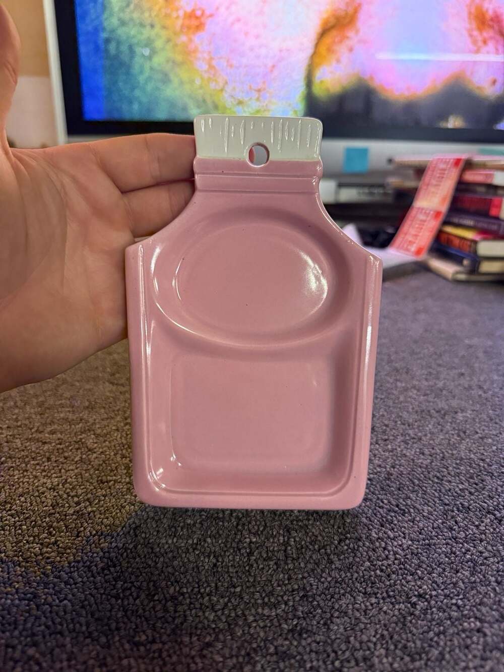Vintage Japan Ceramic Pink Divided Spoon Rest Wall Pocket